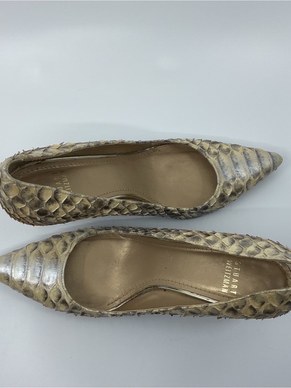 Stuart Weitzman Beige Python-Texture Pointed Toe Heels - Picture 6 of 11